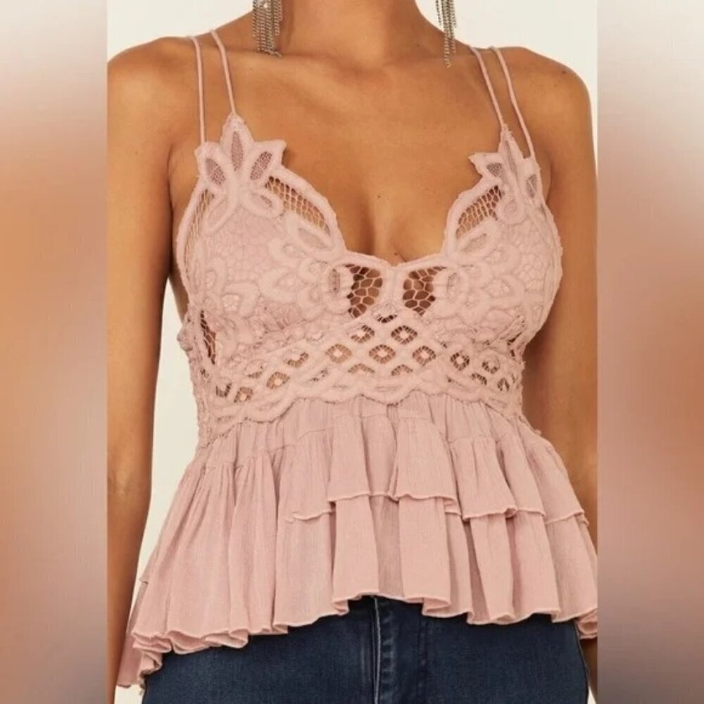 Free People Women's Dusty Mauve Lace Bohemian Camisole - Large